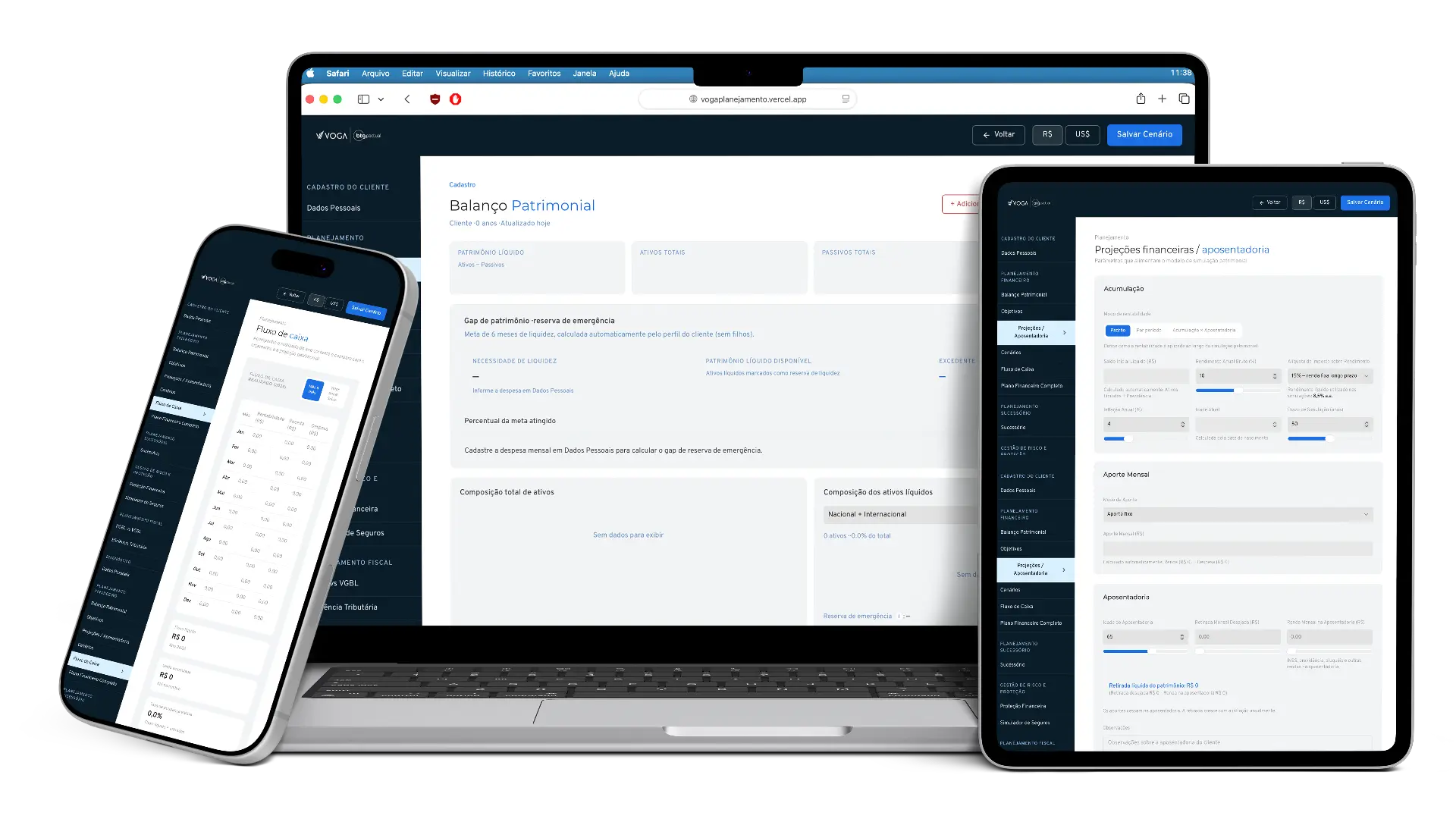 VOGA Planner no computador, tablet e celular